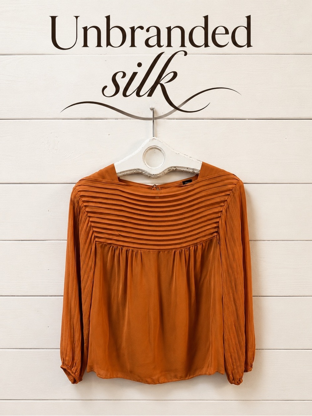 💯 silk PLEATED BLOUSE BURNT ORANGE FLOWY SIZE S